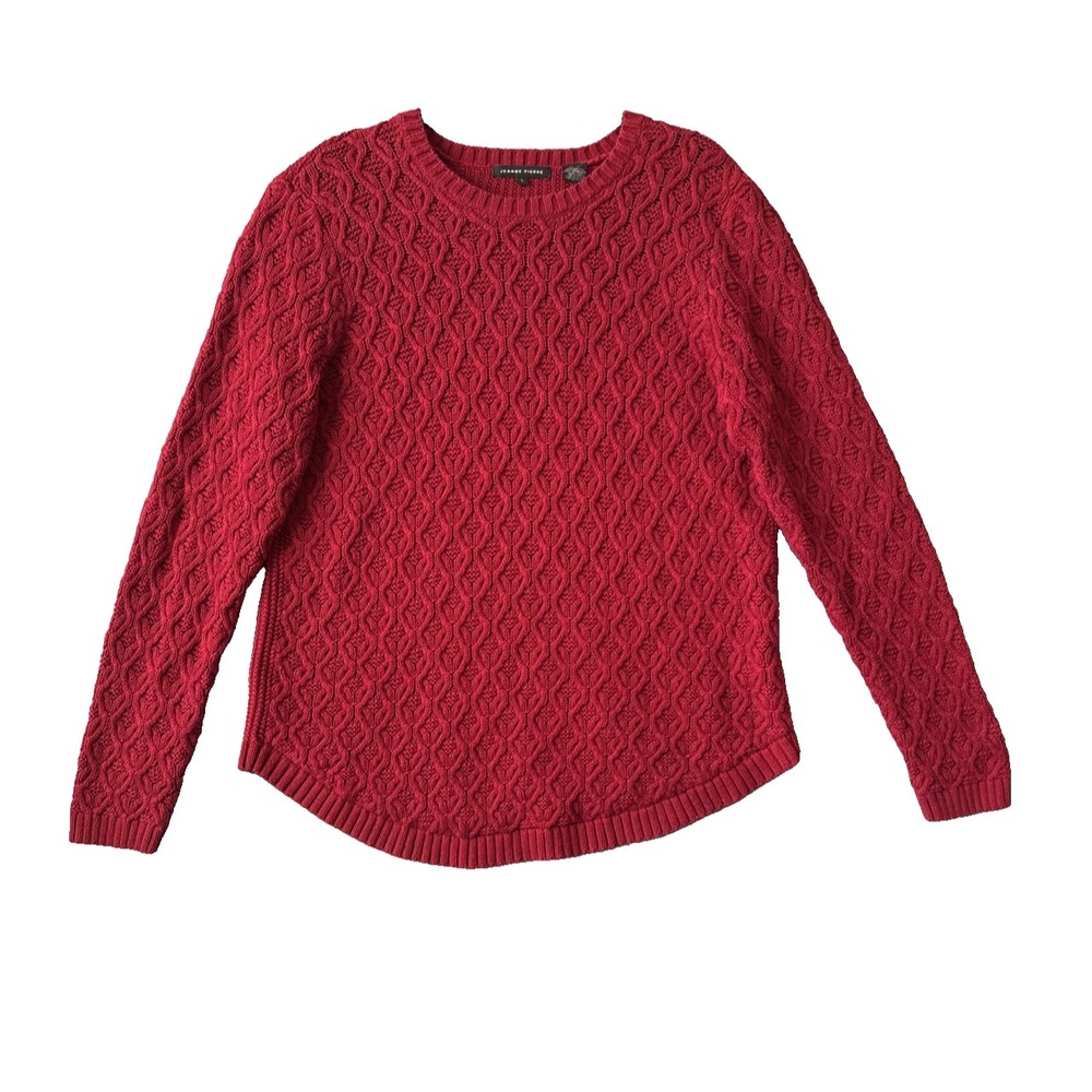 Jeanne Pierre Red 100% Cotton Sweater L Cable Knit Cottagecore Holiday Christmas